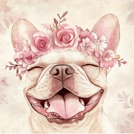 Anpassad leende rosa fransk bulldog hälsning kort
