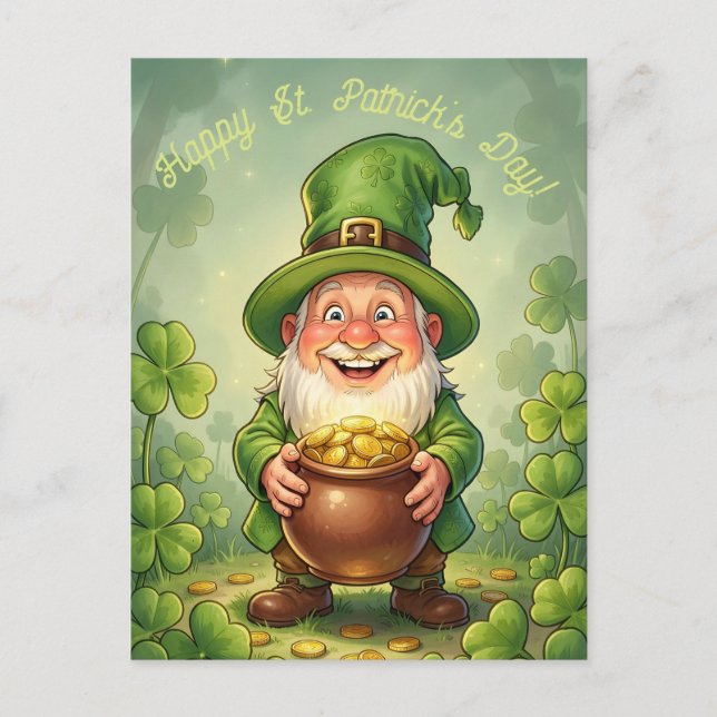 Anpassad Leprechaun Gnome Glad St. Patrick's Day  Vykort (Framsida)