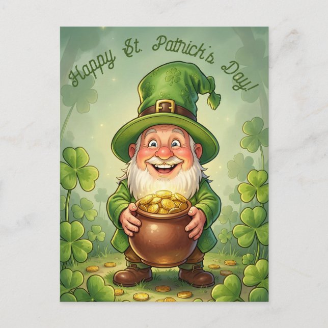 Anpassad Leprechaun Gnome Glad St. Patrick's Day  Vykort (Framsida)