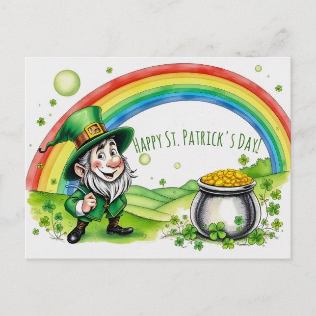 Anpassad Leprechaun Gnome St. Patrick's Day Shamro Vykort (Framsida)