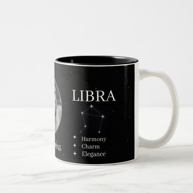 Anpassad Libra Zodiakmugg med Namn & Egenskaper Två-Tonad Mugg (Höger)