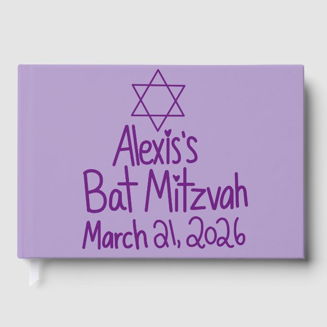 Anpassad lila Bat Mitzvah  Gästböcker (Framsida)