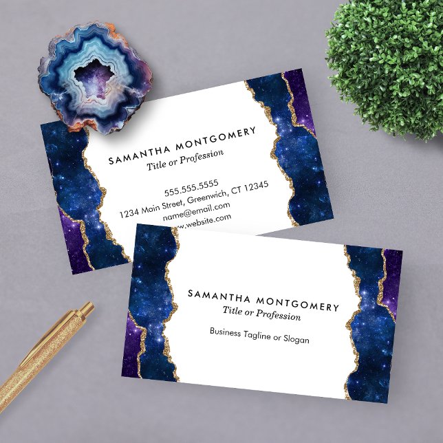 Anpassad lila blå guld ådror Agat professionell Visitkort (Custom Purple Blue Gold Veins Agate Professional Business Card)