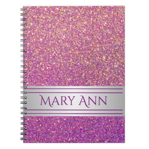 Anpassad Lila Confetti Glitter Faux Sparkling Anteckningsbok Med Spiral