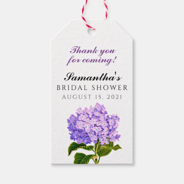 Anpassad lila Hydrangea Kraft Bröllopsdusch Presentetikett (Framsidan)