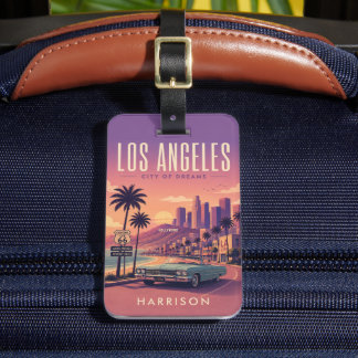 Anpassad lila nostalgisk USA Los Angeles Kaliforni Bagagebricka
