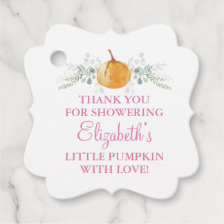 Anpassad liten pumpa flicka baby shower gåvor etiketter