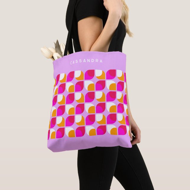 Anpassad Ljus Sommar Rosa Orange Retro Art Mönster Tygkasse (Närbild)