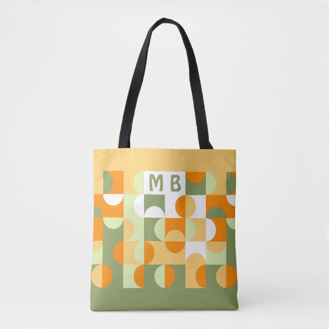 Anpassad Ljusgrön Solorange Retro Art Deco Mönster Tygkasse (Framsida)