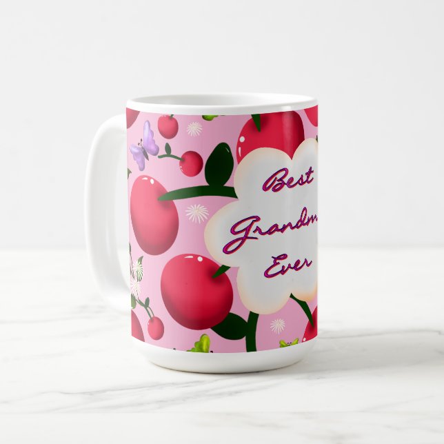Anpassad ljusrosa blommig körsbärsmönster present kaffemugg (Framsida vänster)