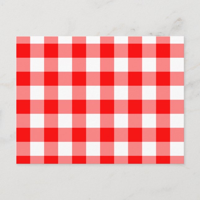 Anpassad Ljust Röd Gingham Vykort (Framsida)