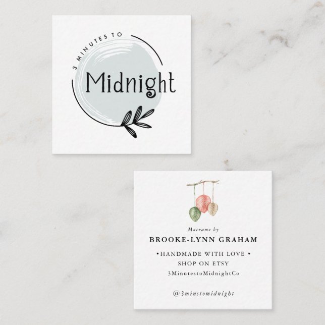 Anpassad logodesign | Brooke Macrame Fyrkantigt Visitkort (Fram/baksida)