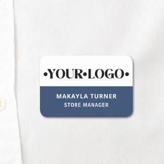 Anpassad logotyp Anställd Blå Namnbricka