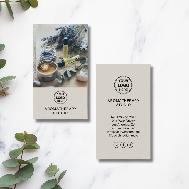 Anpassad logotyp Aromaterapi Spa Professionell Visitkort (Custom Logo Aromatherapy Spa Professional Business Card)