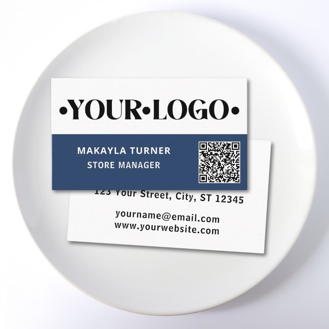 Anpassad logotyp Blå QR-kod Visitkort (Skapare uppladdad)