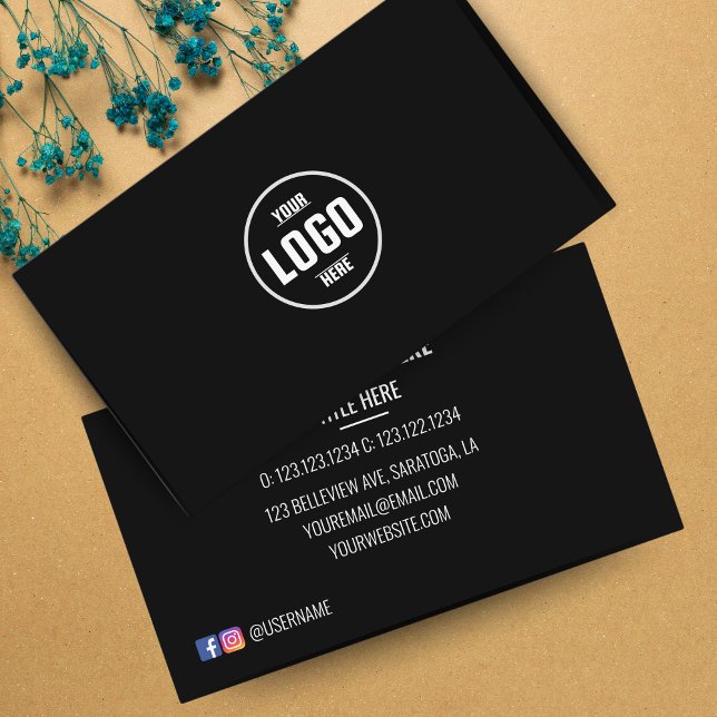 Anpassad logotyp Cirkel Modern Minimalistisk Svart Visitkort (Custom Logo Circle Modern Minimalist Black Business Card Design)