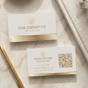Anpassad logotyp Elegant Beige Guld QR-kod Visitkort