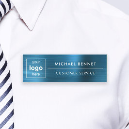 Anpassad logotyp Elegant Blå Professionell Företag Namnbricka
