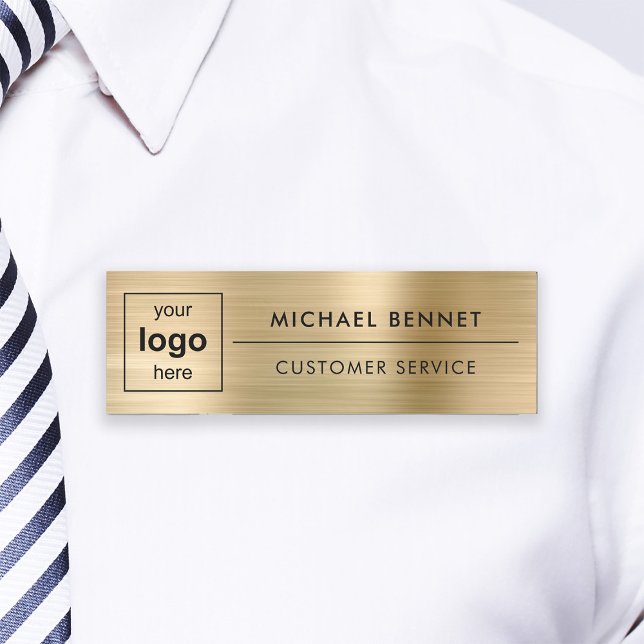 Anpassad logotyp Elegant Guld Professionell Affär Namnbricka (Custom Logo Elegant Gold Professional Business Name Tag)
