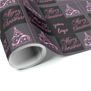 Anpassad logotyp Elegant Rosa Svart Grå Jul Presentpapper
