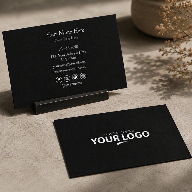 Anpassad logotyp | Enkel professionell minimalisti Visitkort (Custom Logo | Simple Professional Minimalist Black Business Card)