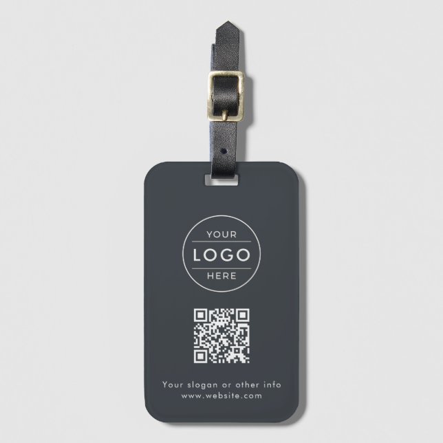 Anpassad Logotyp för QR-kod i Kolgrå Bagagebricka (Framsida vertikal)