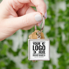 Anpassad logotyp, företags- eller varumärkeslogoty fyrkantig silverfärgad nyckelring