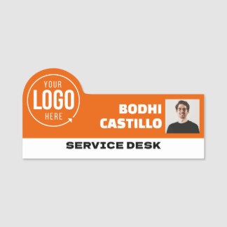 Anpassad logotyp Foto-ID Titel Orange Vit Anställd Namnbricka