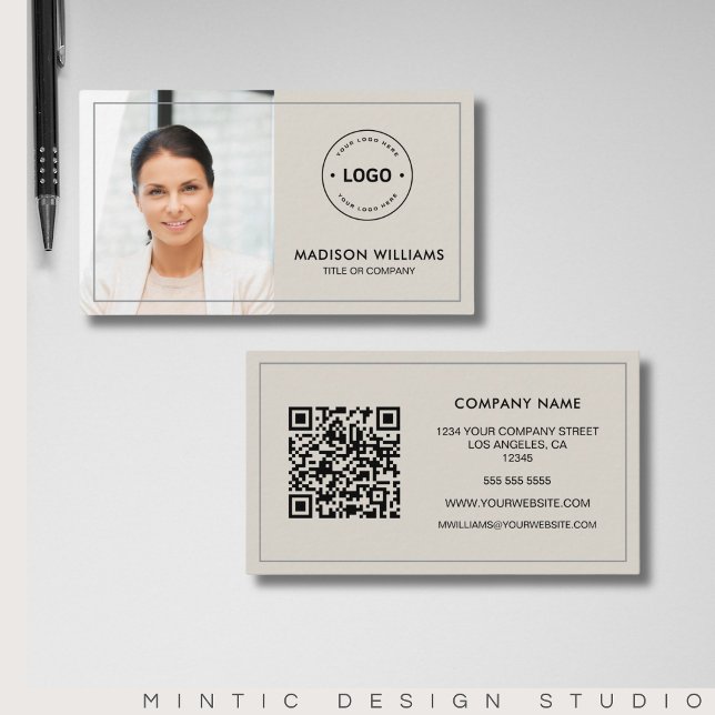 Anpassad logotyp Foto QR-kod Affärsaffärskort Visitkort (Create your own Modern Custom QR Photo Logo Business Card)