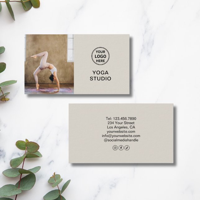 Anpassad logotyp Foto Yoga instruktör lärare Visitkort (Custom Logo Photo Yoga Instructor Teacher Business Card)