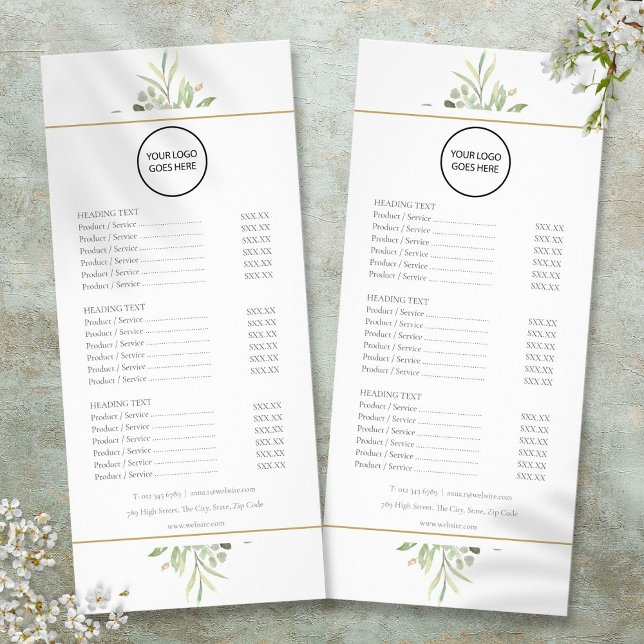 Anpassad logotyp Grönska 2-sidig Service Meny (Custom Logo Greenery 2 Sided Service Menu)