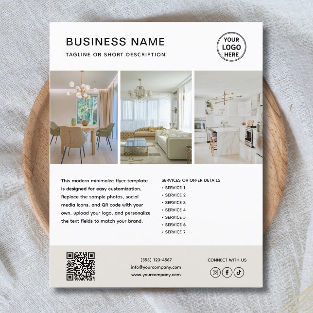 Anpassad logotyp Minimalistisk Marknadsförings Aff Flygblad (Clean, professional flyer for branding, add your logo, photos, services, and contact details.)