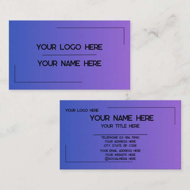 Anpassad logotyp Namn Minimalistisk Modern Profess Visitkort (Fram/baksida)