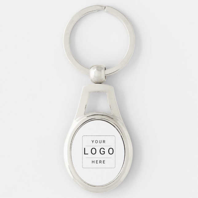 Anpassad logotyp ovalt silverfärgad nyckelring (Framsidan)