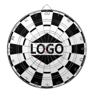 Anpassad logotyp på svart och vitt darttavla