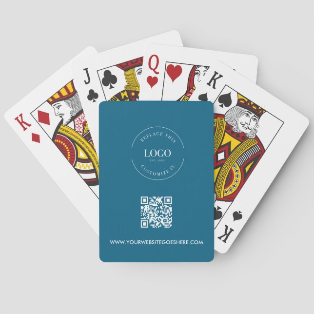 Anpassad logotyp & QR-kod Modern affärsidé Blå Casinokort (Baksidan)