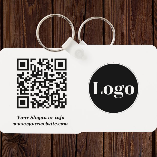 Anpassad logotyp| QR-kod och text Dubbelsidig  Nyckelring (Skapare uppladdad)