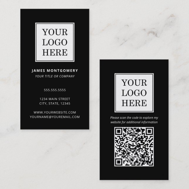 Anpassad logotyp QR-kod professionell svart vit Visitkort (Fram/baksida)
