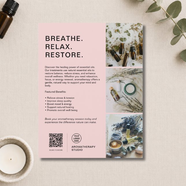 Anpassad logotyp Rosa aromaterapi spa-verksamhet Reklamblad (Custom Logo Pink Aromatherapy Spa Business Flyer)