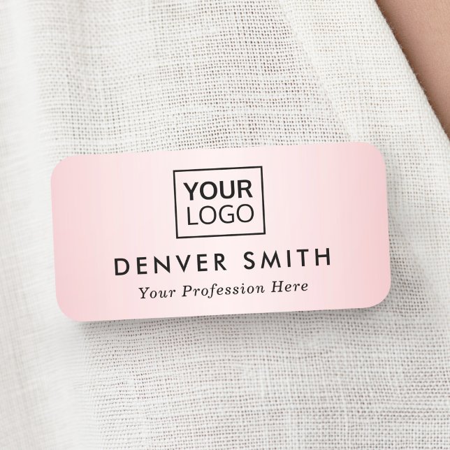 Anpassad logotyp satin rosa gradient namn och tite namnbricka (Custom logo satin pink gradient name and title tag)