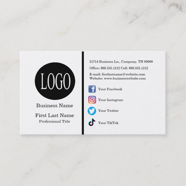 Anpassad logotyp Sociala medier Ikoner Minimalisti Visitkort (Framsida)