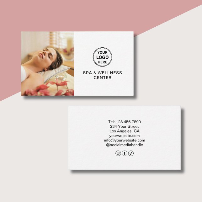 Anpassad logotyp Vit Spa Wellnesscenter Profession Visitkort (Custom Logo White Spa Wellness Center Professional Business Card)