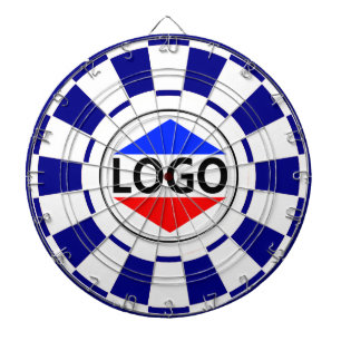 Anpassad logotypbild på blå och vit darttavla
