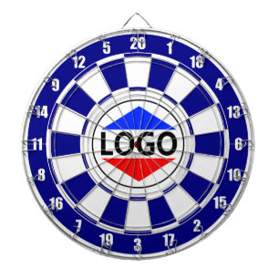 Anpassad logotypbild på blå och vit darttavla