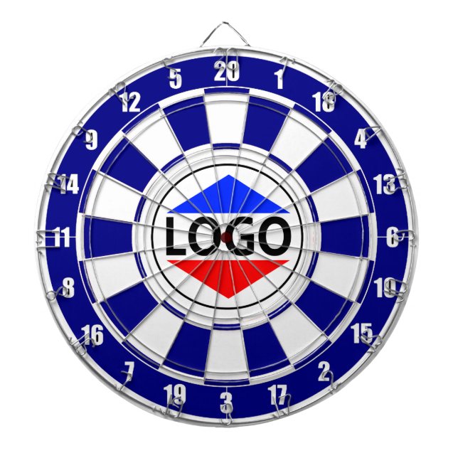 Anpassad logotypbild på blå och vit darttavla (Framsidan)