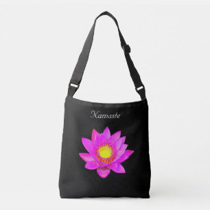 Anpassad Lotusblomma på svart Namaste axelväska
