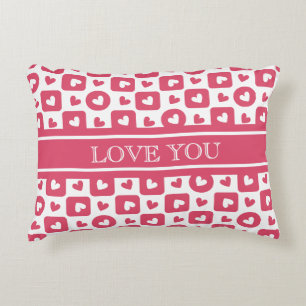 Anpassad "Love You" Rosa Rutig Hjarta Prydnadskudde