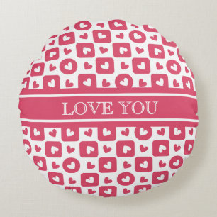 Anpassad "Love You" Rosa Rutig Hjarta Rund Kudde