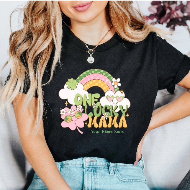 Anpassad Lucky Mama Retro Regnbåge T Shirt (Skapare uppladdad)
