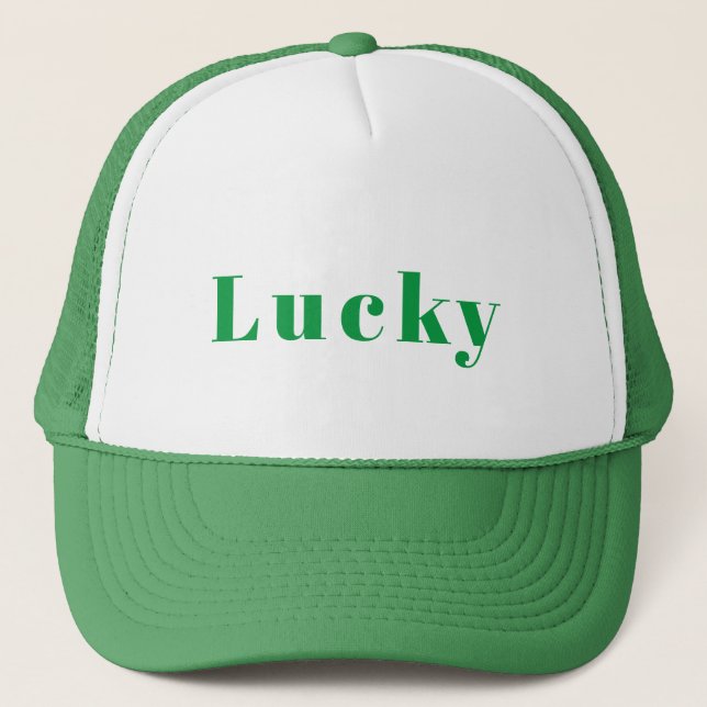Anpassad Lucky-text tryckt stilig mössa grön vit Keps (Framsida)